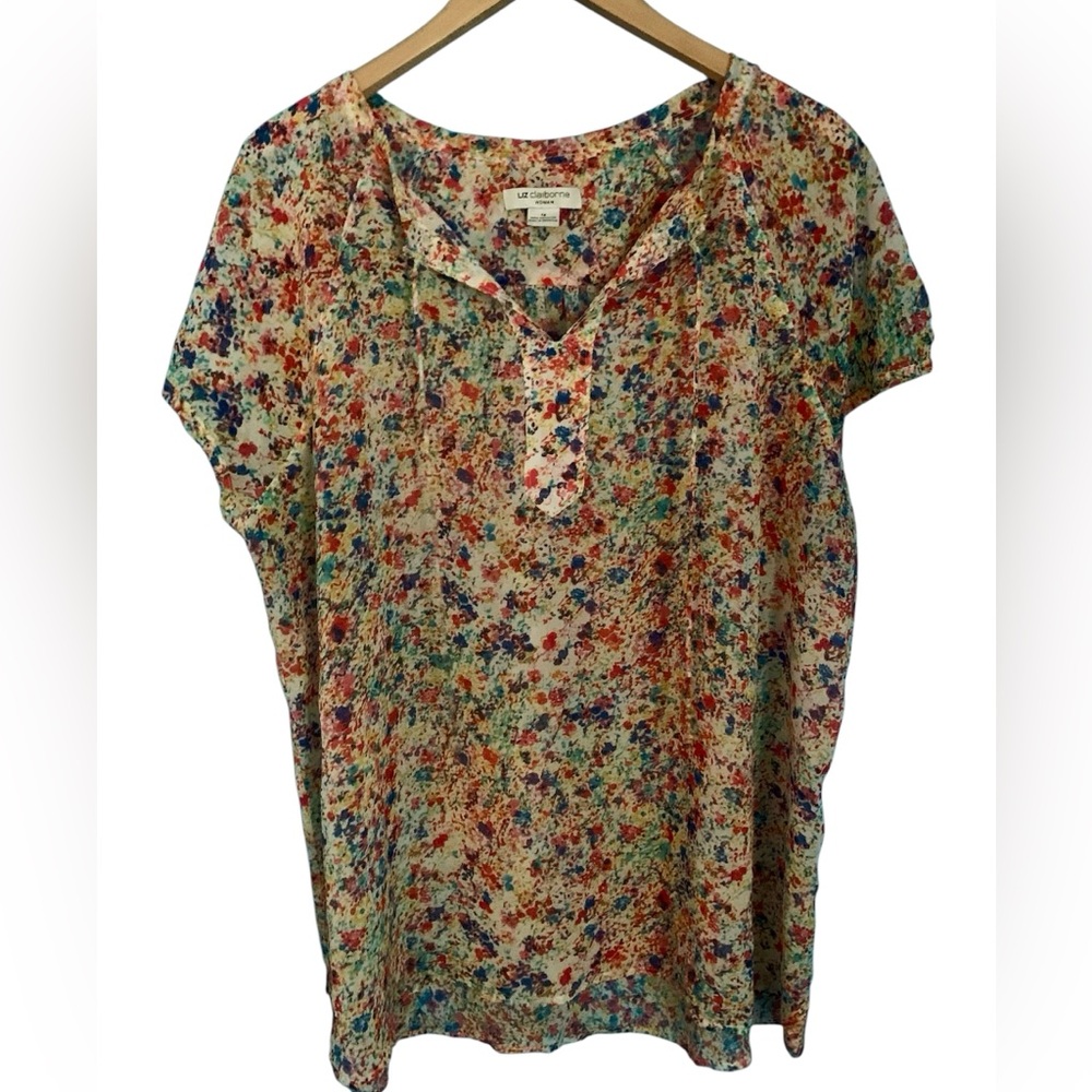 Liz Claiborne Woman Colorful Artsy Semi Sheer Blouse Size 1X